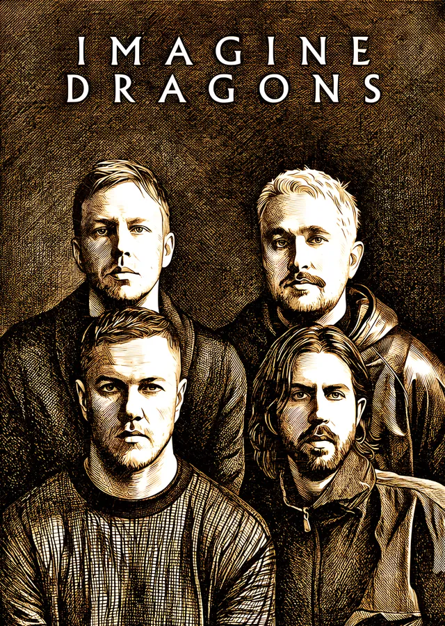 Imagine Dragons - Grup Portresi Çizimi metal tablo