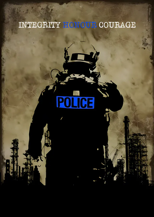 Bütünlük Onur Cesaret - Polis Silüeti metal tablo
