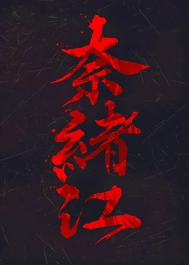 Kırmızı Zeminde Kanji Kaligrafi metal tablo