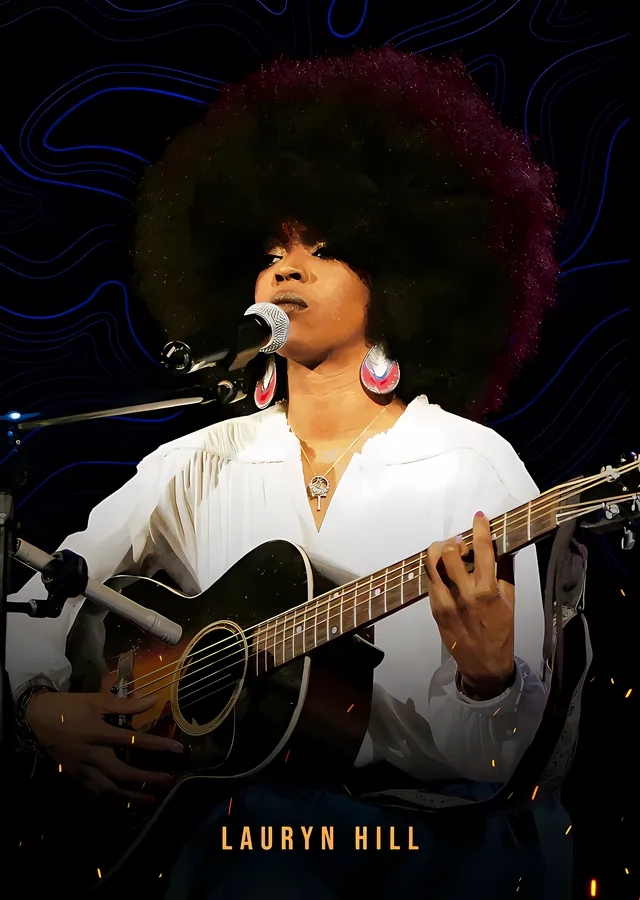 Lauryn Hill - Sahnede Gitarla Portre metal tablo