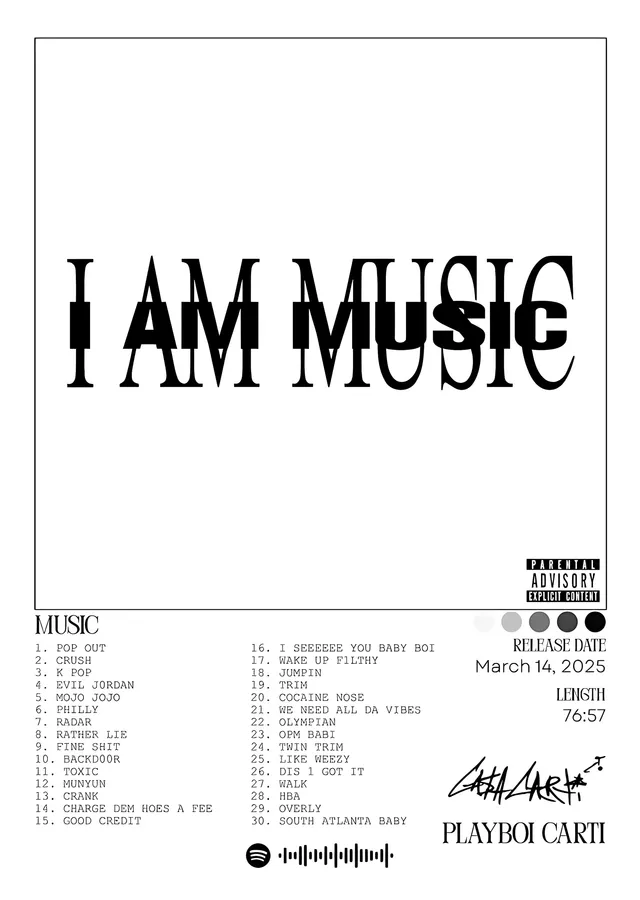 Playboi Carti - I Am Music: Beyaz Zemin Künye metal tablo