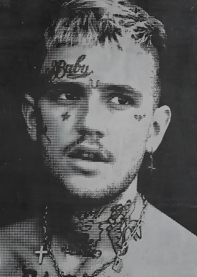 Lil Peep - Nokta Dokulu Siyah Beyaz Portre metal tablo