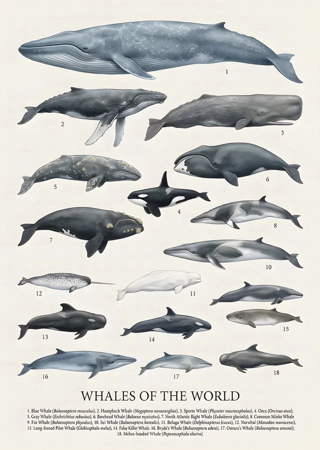 Whales of the World metal tablo
