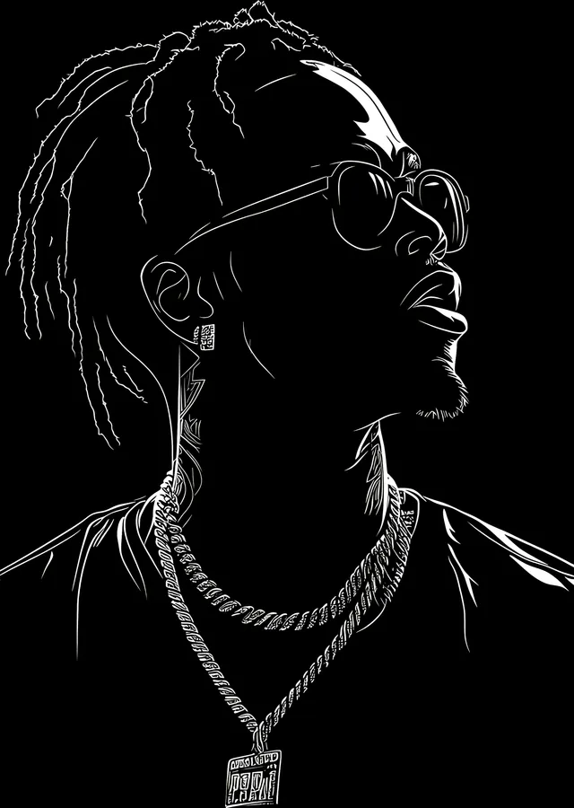 Migos - Siyah Zeminde Çizgisel Portre metal tablo