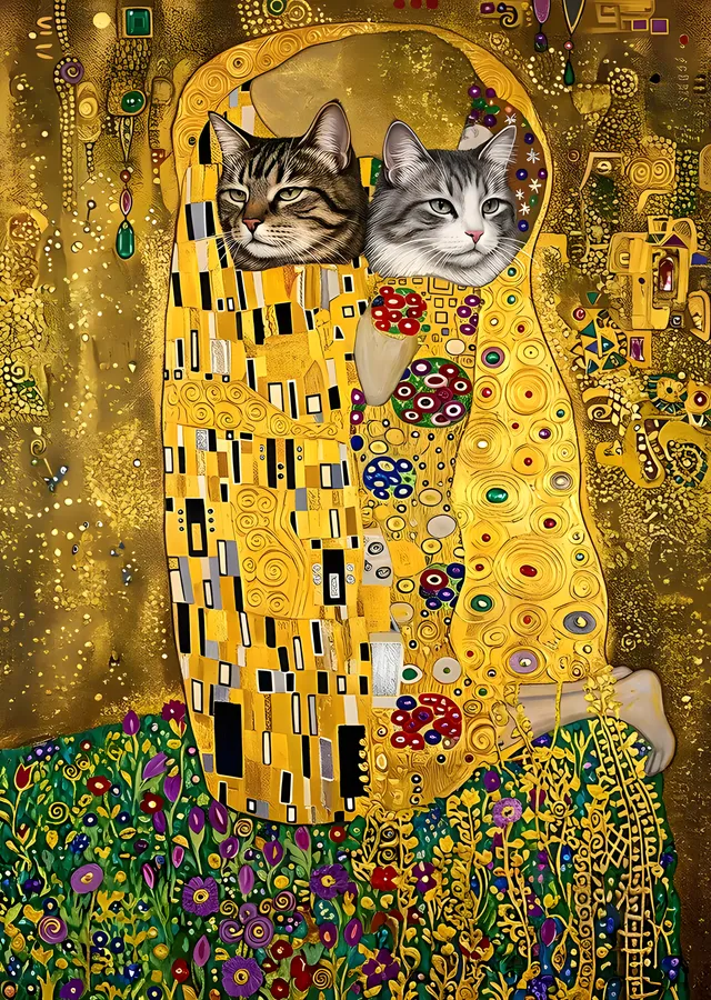 Klimt Öpücük - Kedili Yorum metal tablo
