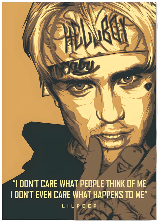Lil Peep - Bej Zeminde Alıntı Portresi metal tablo