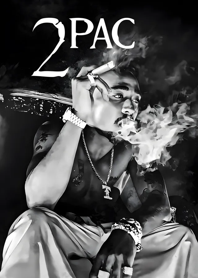 2Pac - Siyah Beyaz Portre metal tablo