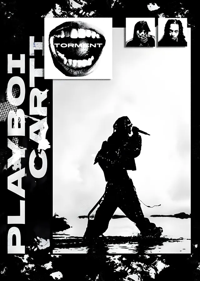 Playboi Carti - Siyah Beyaz Silüet metal tablo