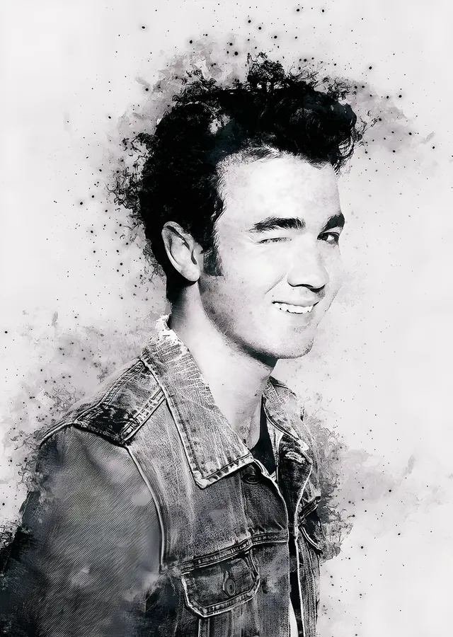 Kevin Jonas - Siyah Beyaz Suluboya metal tablo