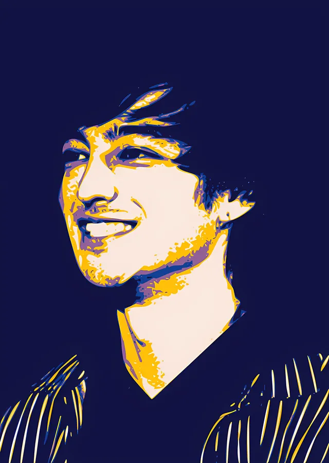 Joji - Sarı Mavi Vektör Portre metal tablo