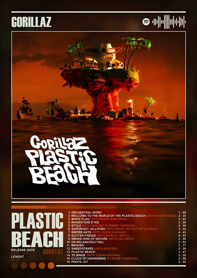 Gorillaz - Plastic Beach Albüm Kapağı metal tablo