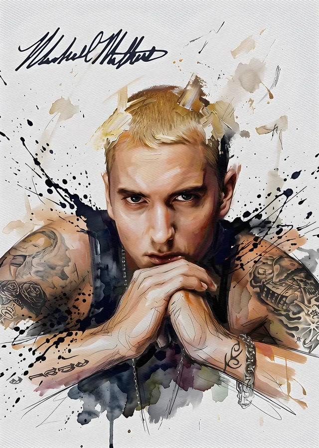 Eminem - Suluboya Portre metal tablo