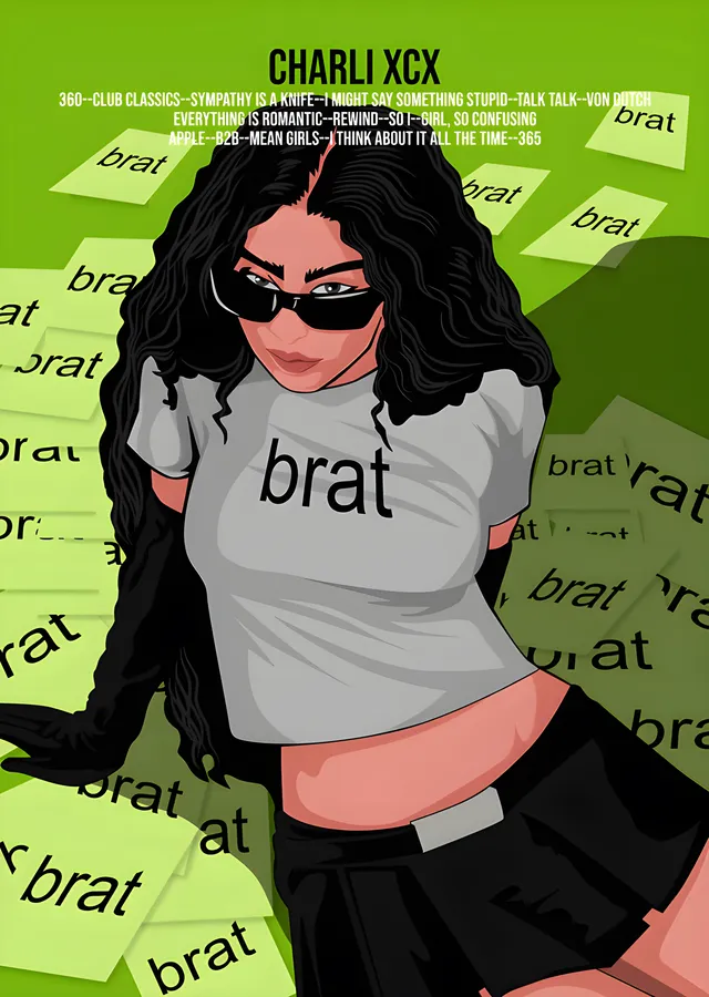 Charli XCX - Brat Tişörtlü Çizim metal tablo