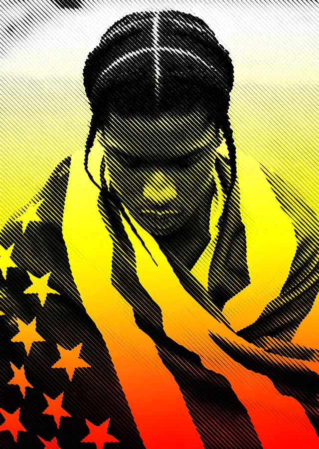 ASAP Rocky - Sarı Kırmızı Bayrak Portresi metal tablo