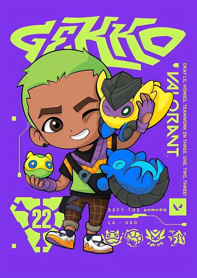 Valorant - Gekko Chibi Afişi metal tablo