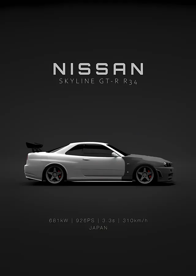 Nissan Skyline GT-R R34 - Koyu Zemin metal tablo
