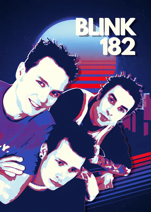 Blink-182 - Retro Renk Kesitli Üçlü metal tablo
