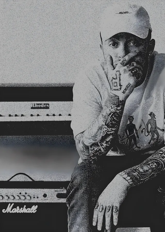 Mac Miller - Stüdyoda Siyah Beyaz metal tablo