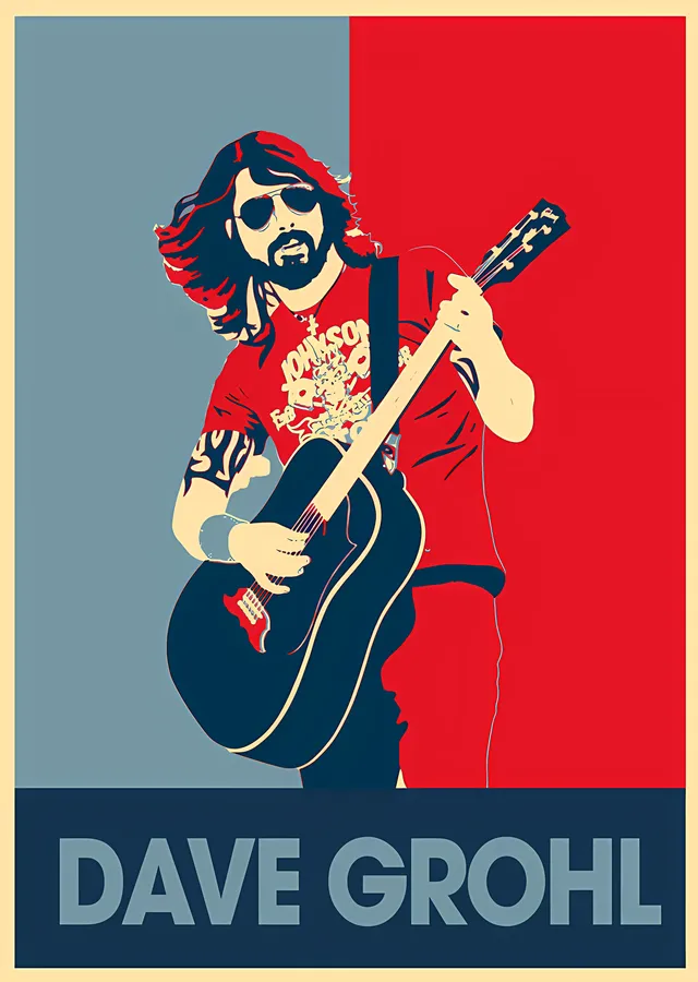 Dave Grohl - Kırmızı Poster Portre metal tablo