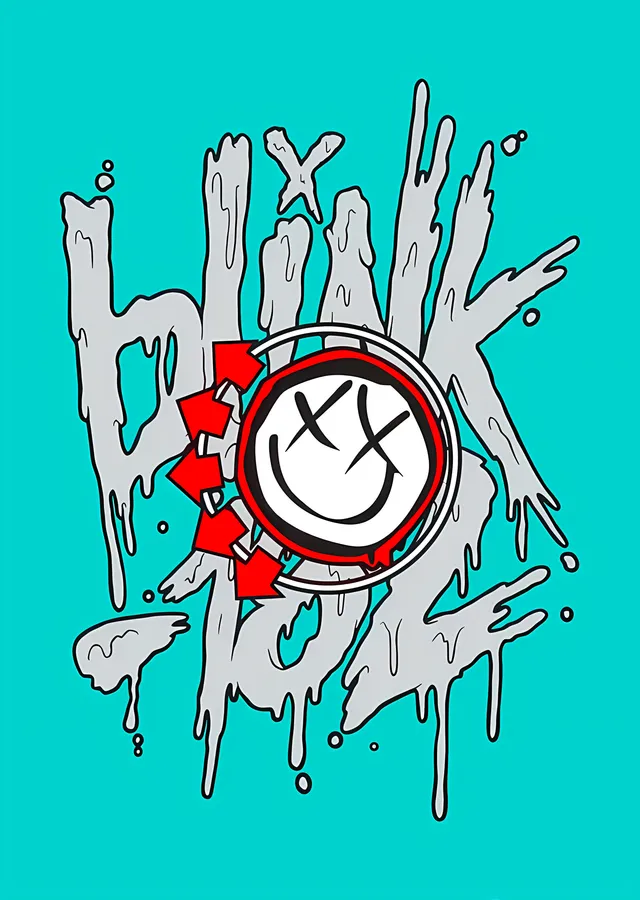 Blink-182 - Turkuaz Zeminde Grafiti Amblem metal tablo