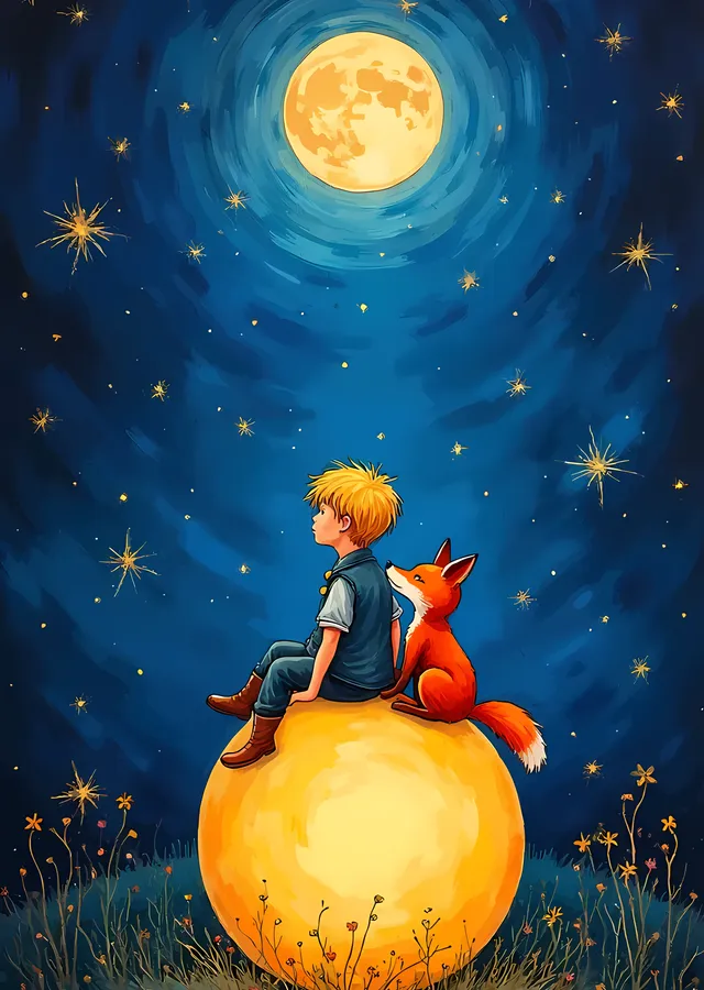 The Little Prince - Çayırdaki Işıklı Küre metal tablo