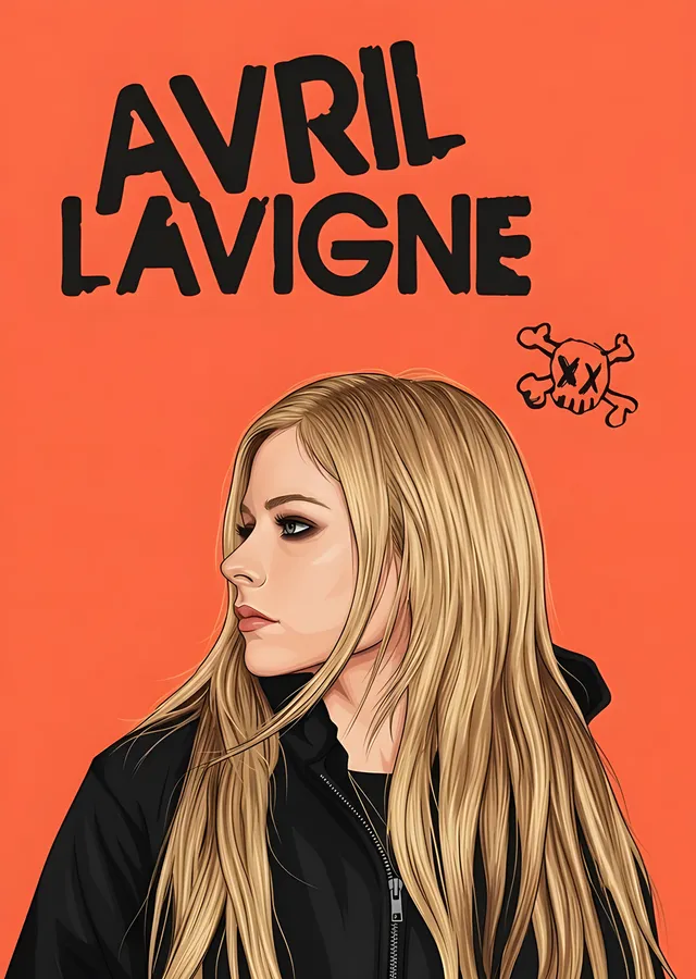 Avril Lavigne - Turuncu Zeminde Minimal Portre metal tablo