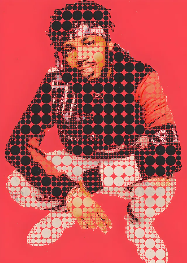 Metro Boomin - Kırmızı Zeminde Oturan Halftone metal tablo