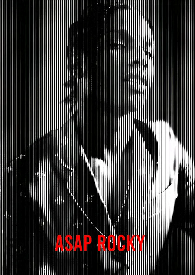 ASAP Rocky - Çizgi Dokulu Gri Portre metal tablo