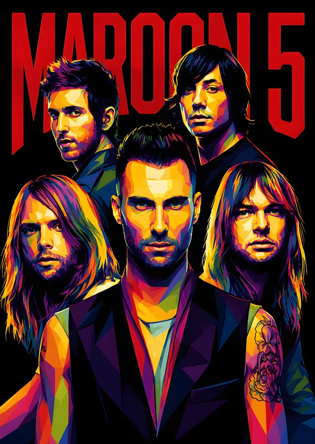 Maroon 5 - Renkli Prizma Grup Portresi metal tablo