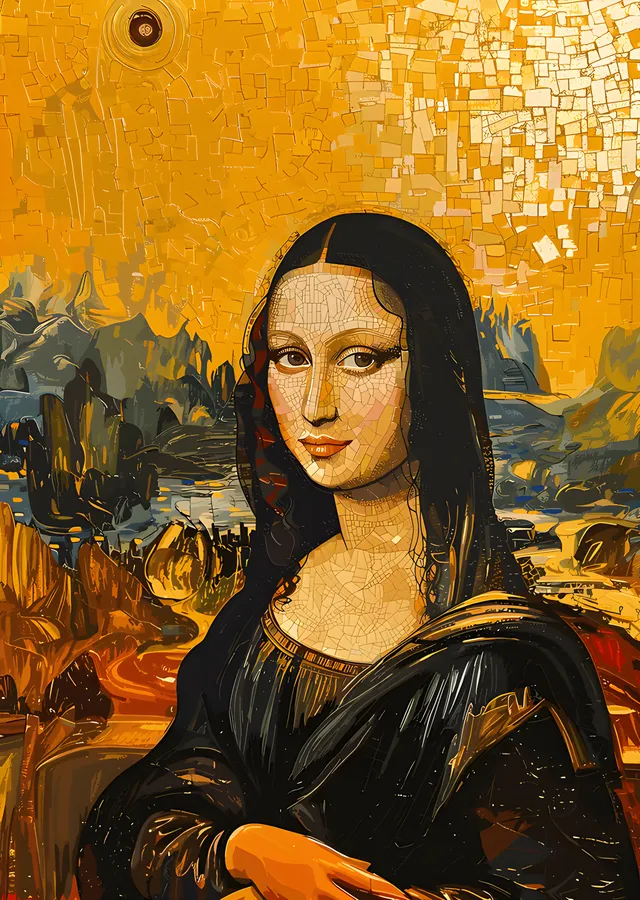 Mona Lisa - Altın Mozaik metal tablo