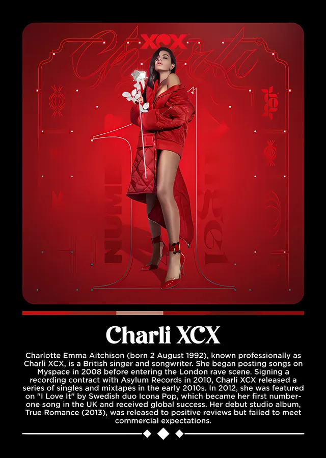 Charli XCX - Kırmızı Zeminde Künye metal tablo