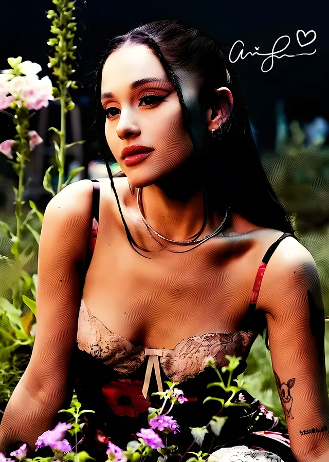 Ariana Grande - Çiçekler Arasında metal tablo