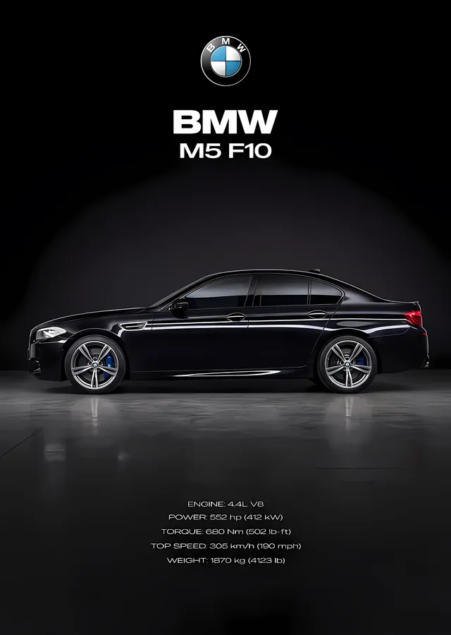 BMW M5 F10 · Siyah Sedan Yan Duruş metal tablo