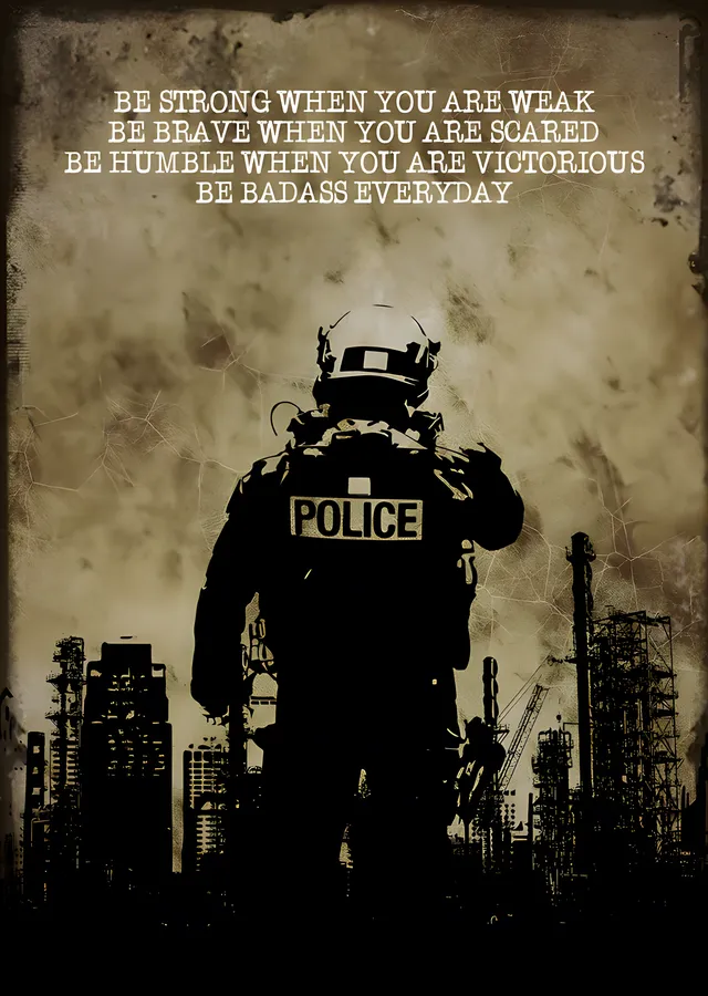 Güçlü Ol - Polis Silüeti Motivasyon Afişi metal tablo