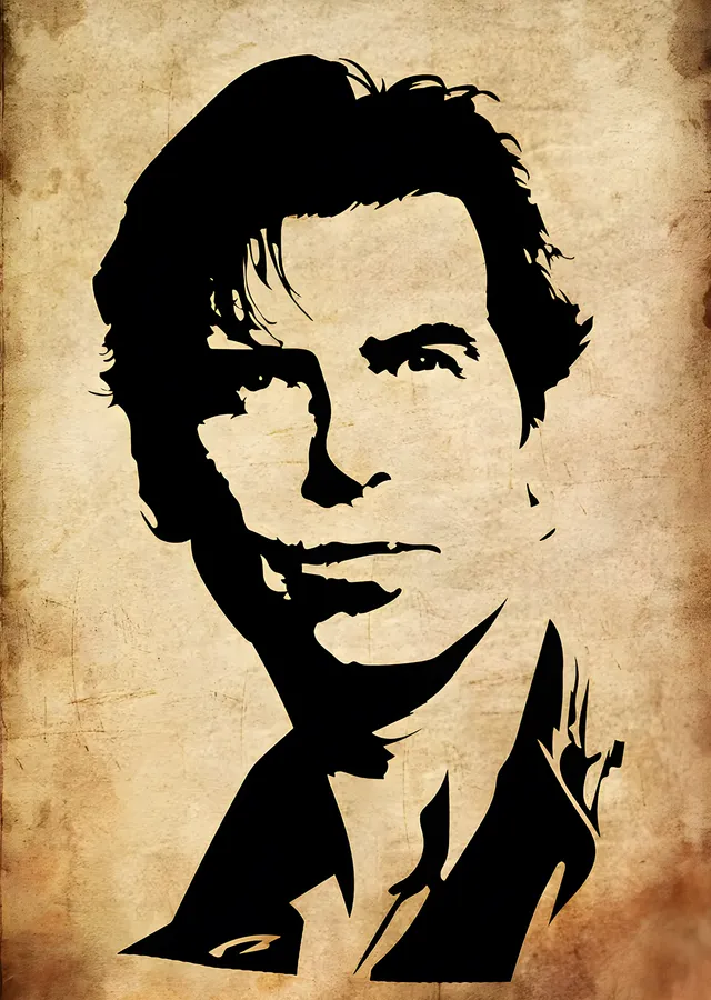 Pierce Brosnan - Siyah Beyaz Portre metal tablo