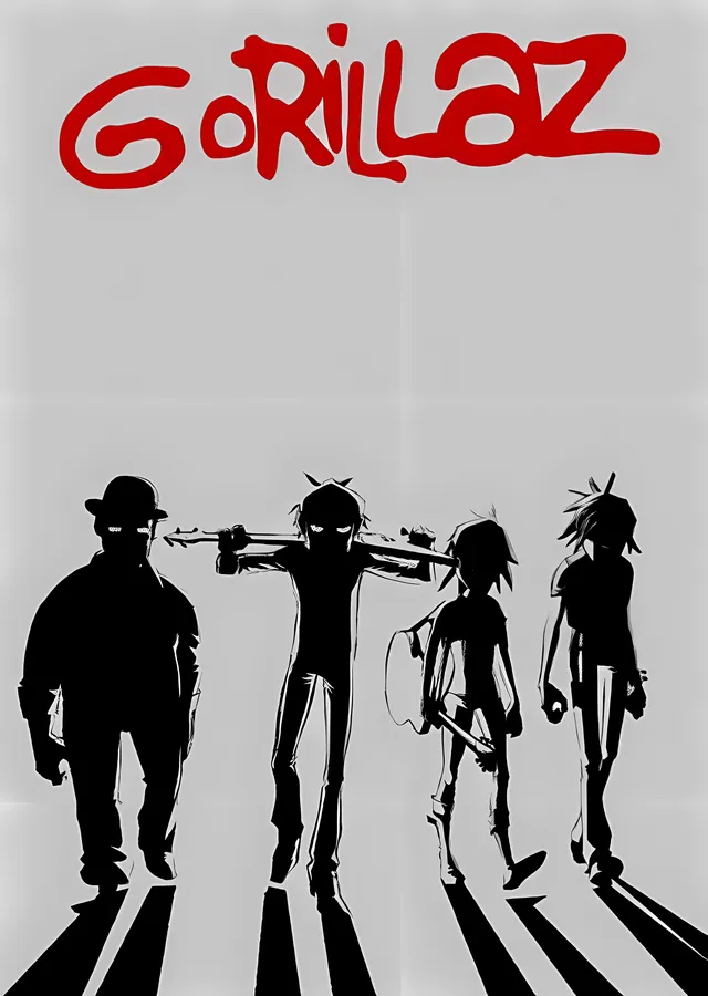 Gorillaz - Kırmızı Logo ve Siluetler metal tablo