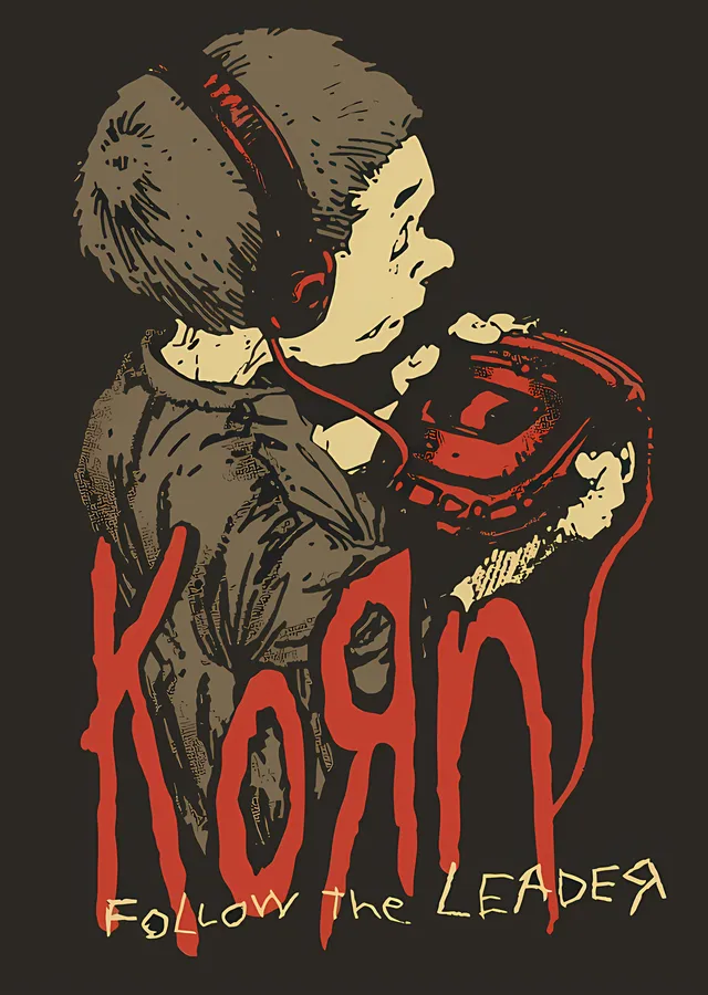 Korn - Kulaklıklı Çocuk Çizimi metal tablo