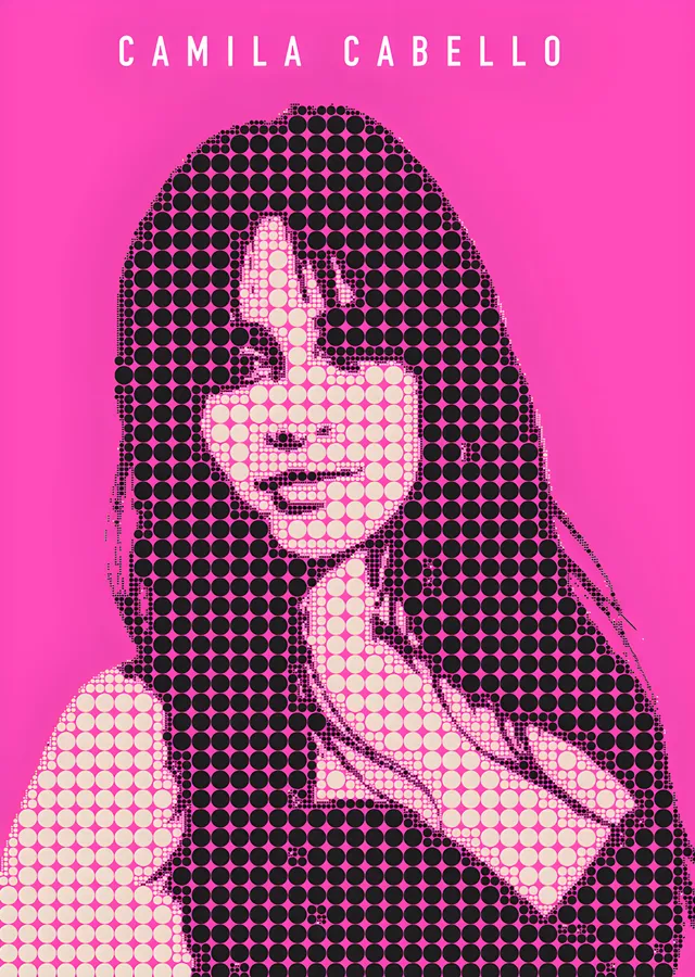 Camila Cabello - Fuşya Halftone Portre metal tablo
