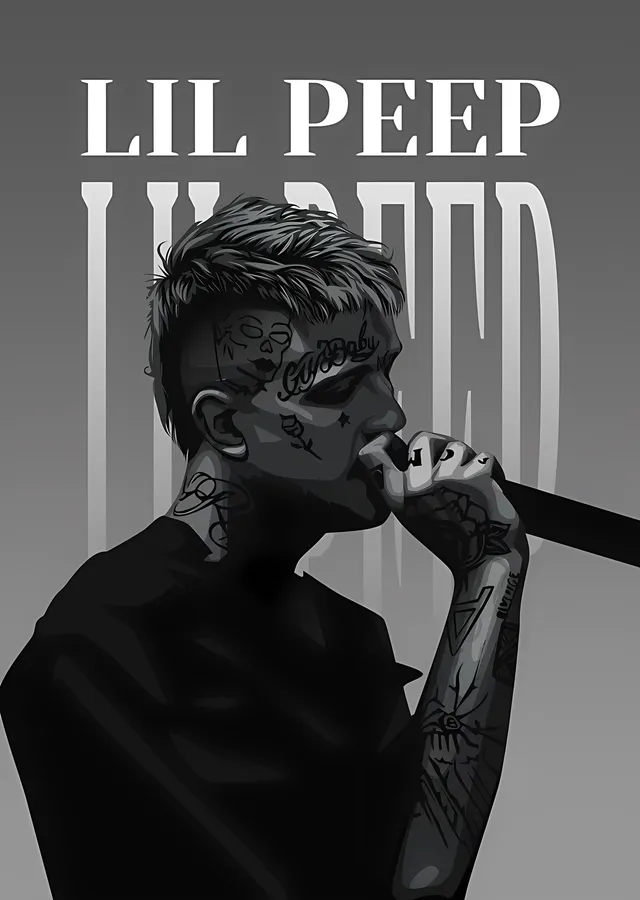 Lil Peep - Katmanlı İsimli Siyah Beyaz metal tablo