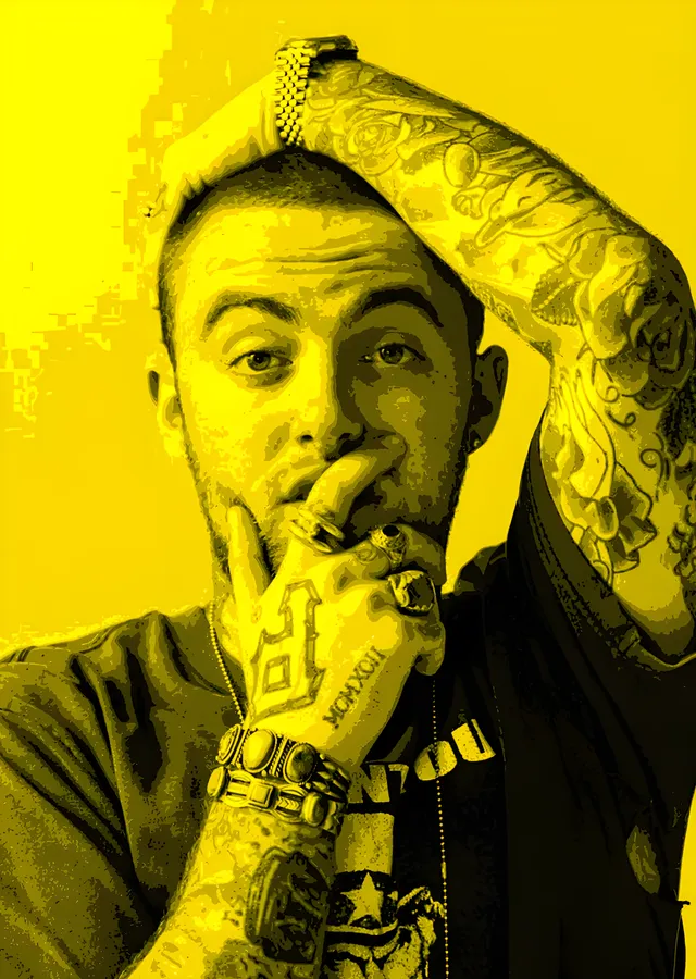 Mac Miller - Sarı Duotone Portre metal tablo