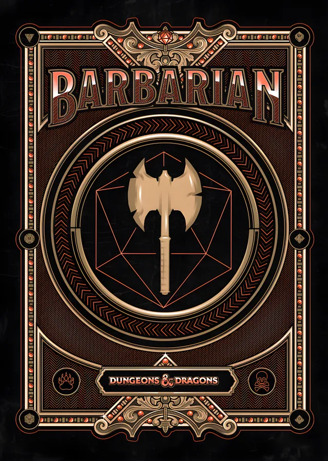 Barbarian - Altın Çerçeveli Balta Amblemi metal tablo