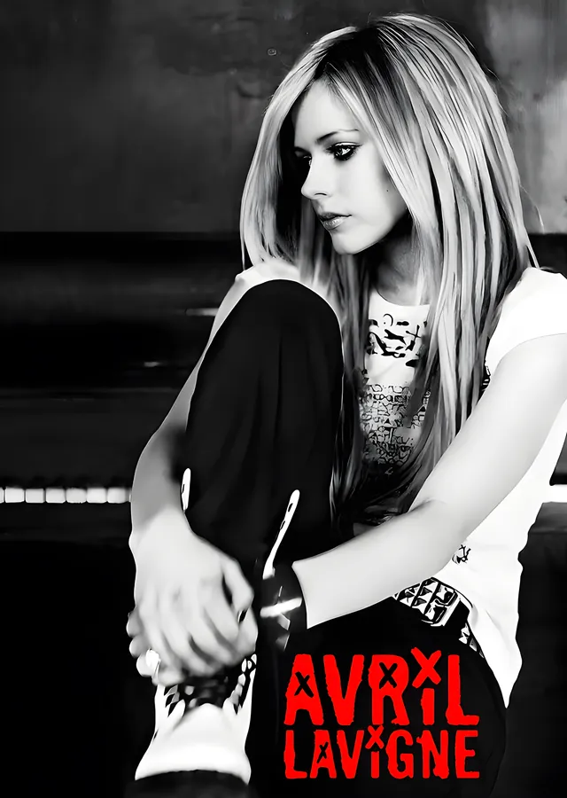 Avril Lavigne - Siyah Beyaz Oturan Portre metal tablo