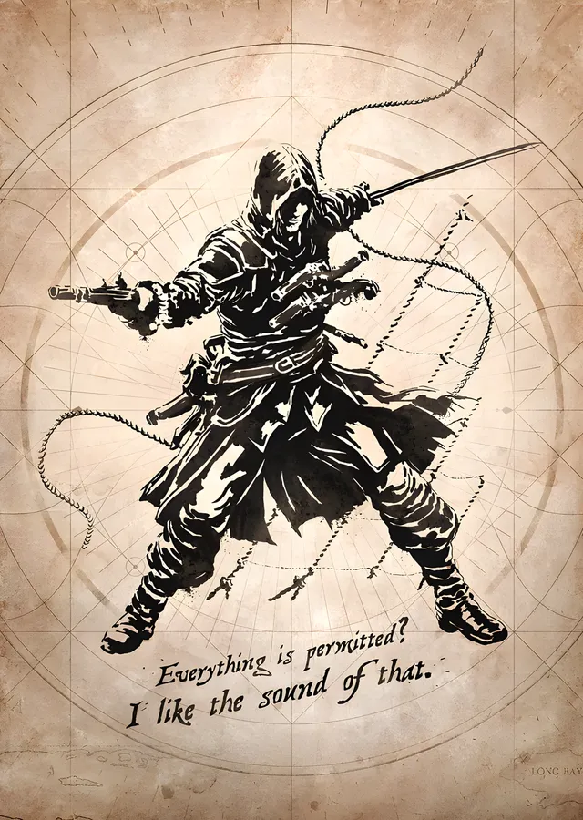 Assassin's Creed - Eskiz Zeminde Suikastçı metal tablo