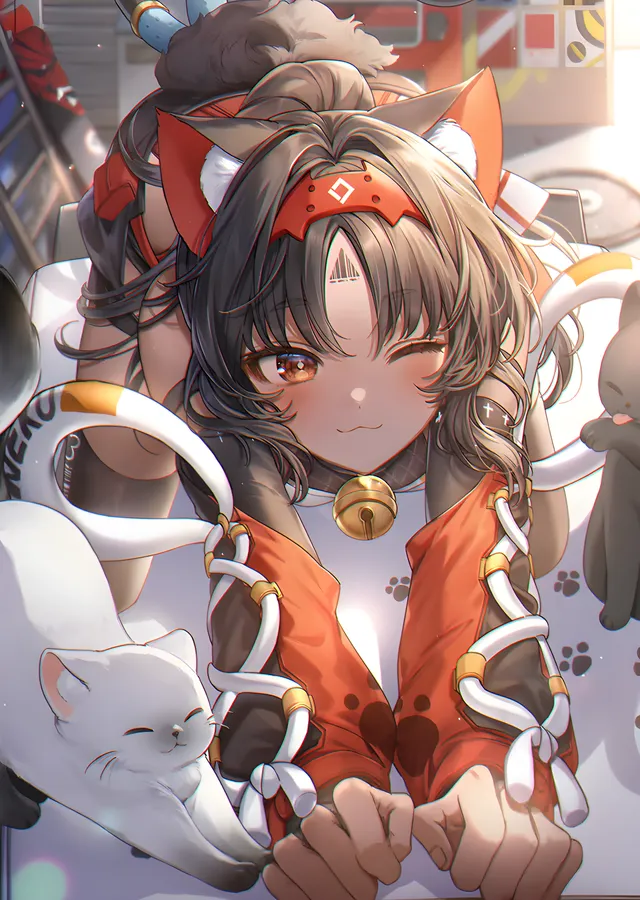 Kedili Kedi Kulaklı Anime Portre metal tablo