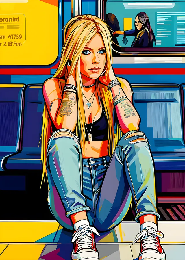 Avril Lavigne - Metro Vagonunda İllüstrasyon metal tablo