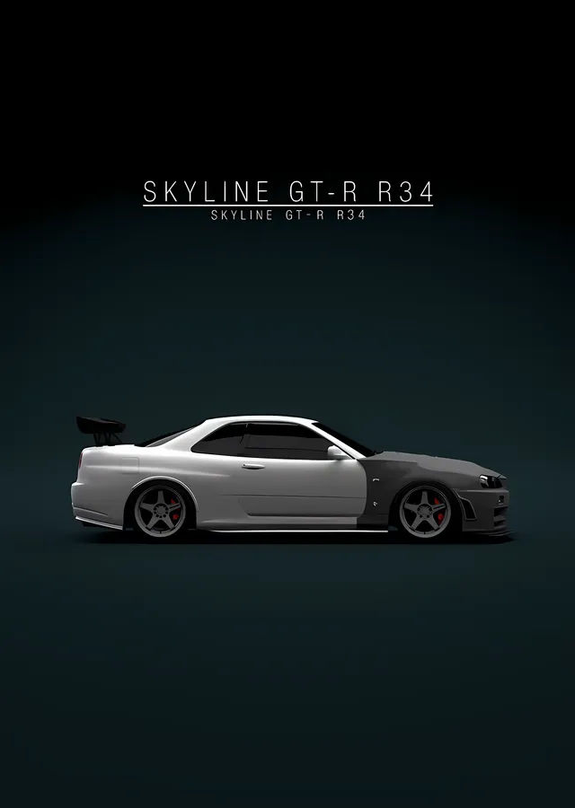 Nissan Skyline GT-R R34 - Turkuaz Zemin metal tablo