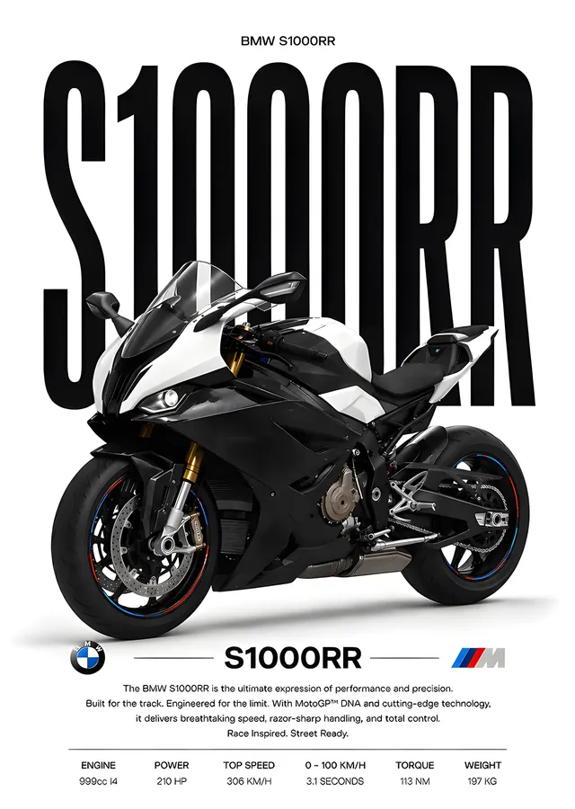 BMW S1000RR - İri Tipografi Afişi metal tablo