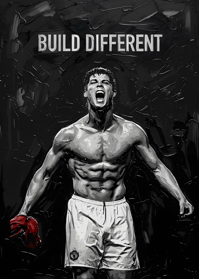 Cristiano Ronaldo - Monokrom Zafer Çığlığı metal tablo