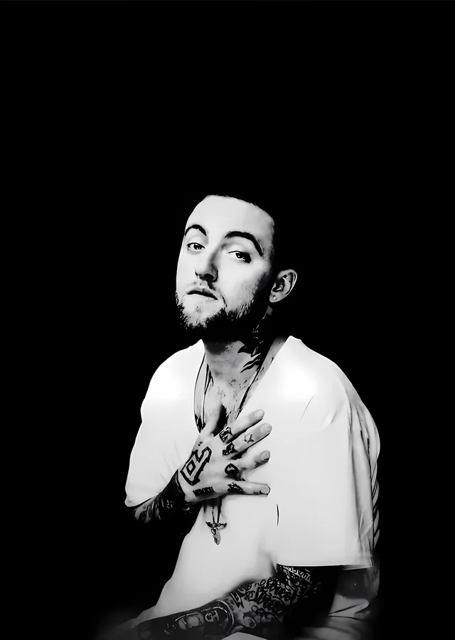 Mac Miller - Karanlıkta Siyah Beyaz Portre metal tablo