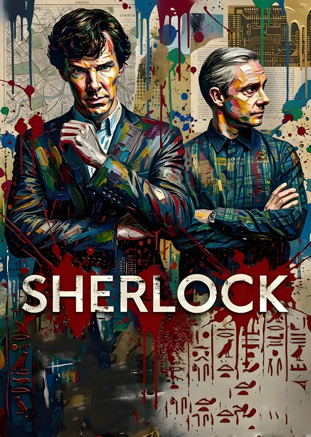 Sherlock - Fırça Darbeli İkili Portre metal tablo